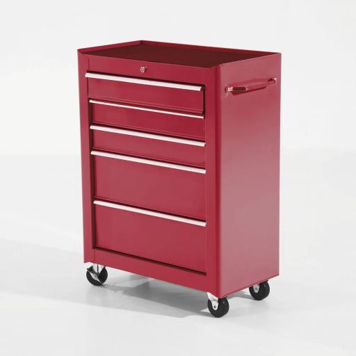 Carro de Herramientas para Taller con Ruedas 5 Cajones Armario con Cierre y Asa Lateral 61,5x33x82,5 cm Rojo [9]