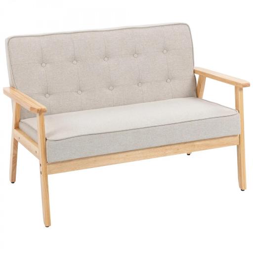 Sofá de 2 Plazas Tapizado en Lino Sintético Sofá Nórdico con Patas y Reposabrazos de Madera 113x67x78 cm Beige [6]