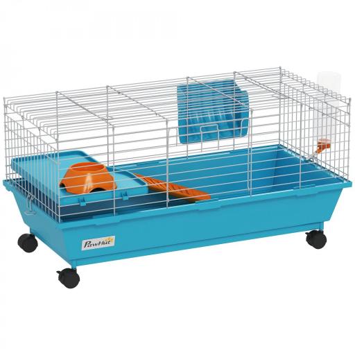  Jaula para Animales Pequeños con Ruedas Botella Comedero Dispensador de Heno para Conejos y Cobayas 89x44x43 cm Azul [9]