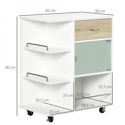 Carrito de Cocina Verdulero con 1 Cajón Puerta de Vidrio y Estantes Carro Auxiliar con Ruedas 65x39x80 cm Natural [1]