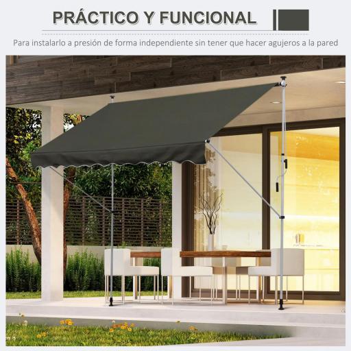 Toldo Manual Retráctil 300x150x170-280 cm con Altura Ajustable Manivela y Protección Solar para Terraza Gris [6]
