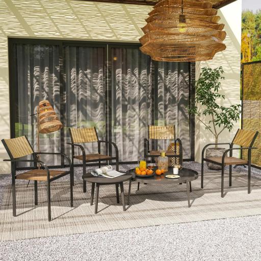 Juego de 4 Sillas de Jardín Exterior Apilables con Tela Transpirable Reposabrazos y Respaldo 58x65x85 cm Marrón [6]