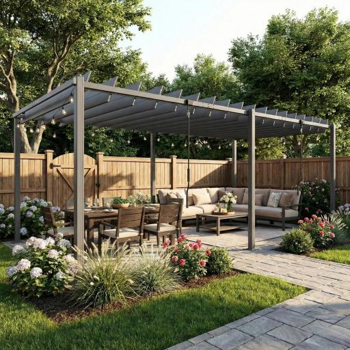 Pérgola de Jardín 3x5,7 m con Techo de Lamas Ajustable a 90° Manivela Estructura de Aluminio UPF50+ Gris Oscuro [4]