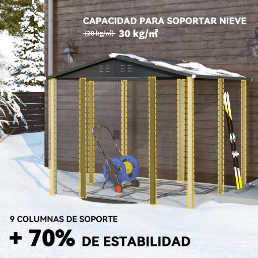 Cobertizo de Jardín Exterior 4,4 m² 240x206x198 cm con Base Puerta Corredera y Cerradura Armario para Jardín Teca [2]