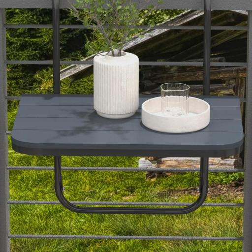 Mesa Colgante para Balcón Plegable de Aluminio con Altura Ajustable en 4 Niveles Carga 25 kg 60x40x55-64 cm Negro [6]
