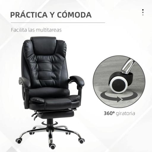 Silla de Escritorio con Reposapiés Silla Ejecutiva Giratoria con Altura Ajustable Tapizada en PU y Reposabrazos Negro [2]