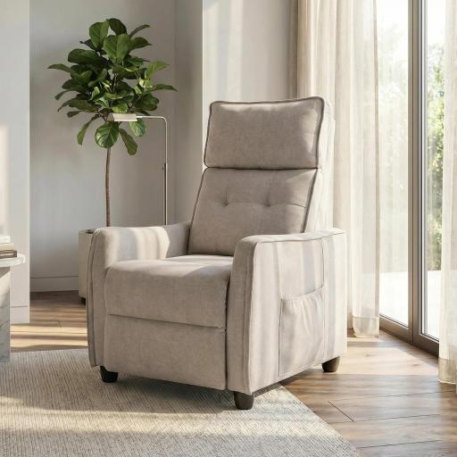 Sillón de Masaje Reclinable con Reposapiés 2 Zonas de Masaje Asiento de Muelles Bolsillos Tapizado en Lino Crema [8]