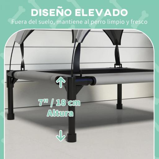 Cama para Perros Elevada con Toldo Marco de Acero y Bolsa de Transporte para Interior y Exterior 76x61x69,5 cm Gris [2]