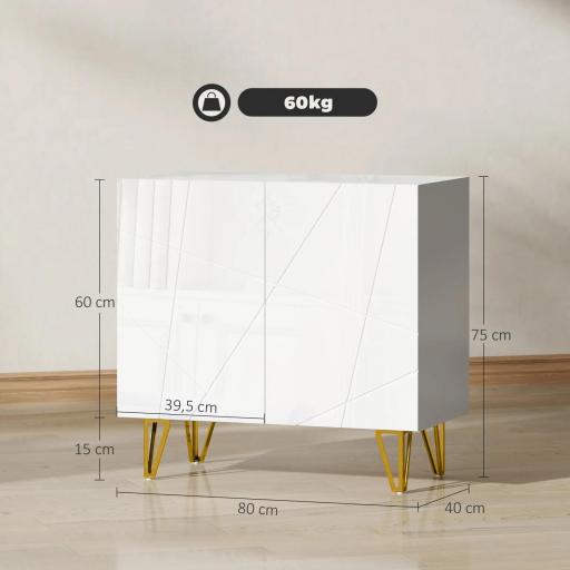 Aparador de Entrada con 2 Puertas y Estantes Ajustables para Cocina Sala 80x40x75 cm Blanco Brillo [7]