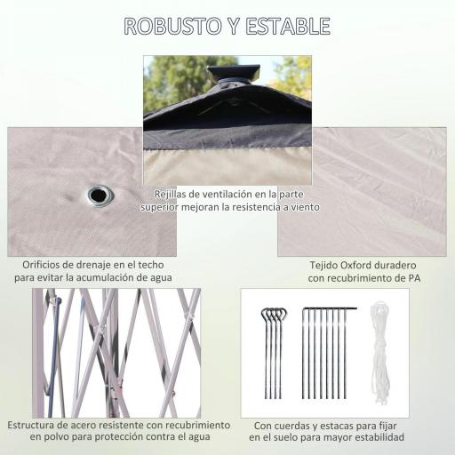 Carpa Plegable con Luces LED 3,3x3,3 m Cenador de Jardín con Control Remoto con 4 Mosquiteras Altura Ajustable Beige [3]