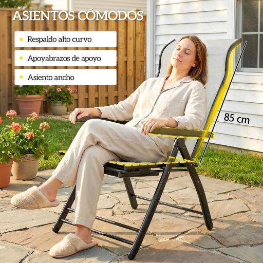 Pack de 2 Sillas Plegables Reclinables de Jardín Exterior con Respaldo Alto Ajustable en 5 Posiciones Reposapiés Gris [6]