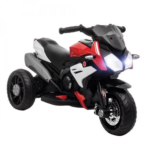 Moto Eléctrica Infantil con 3 Ruedas Trimoto para Niños de +3 Años con Batería 6V Recargable Funciones de Música Bocina Faros 86x42x52 cm Negro y Rojo [9]