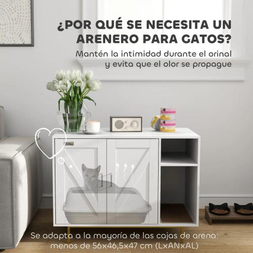 Mueble Arenero Caja de Arena para Gatos con Almohadilla para Rascar y Compartimento de Almacenaje 80x50x61 cm Blanco [6]