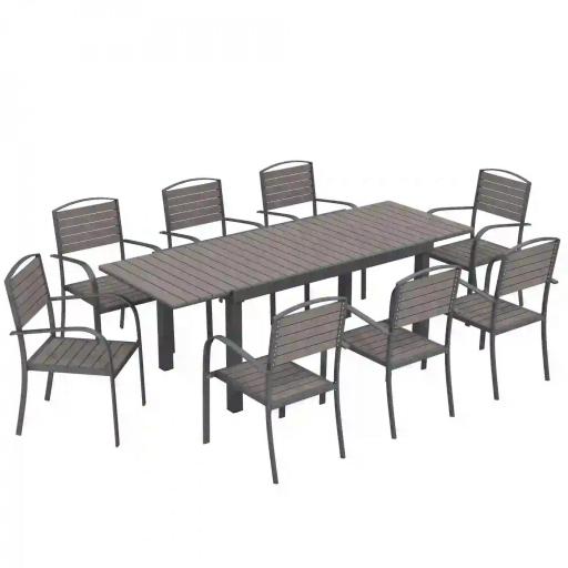 Conjunto de Mesa y Sillas Jardín con Mesa Extensible Marco de Aluminio 8 Sillas y Tablero de Lamas de Madera Plástica [7]