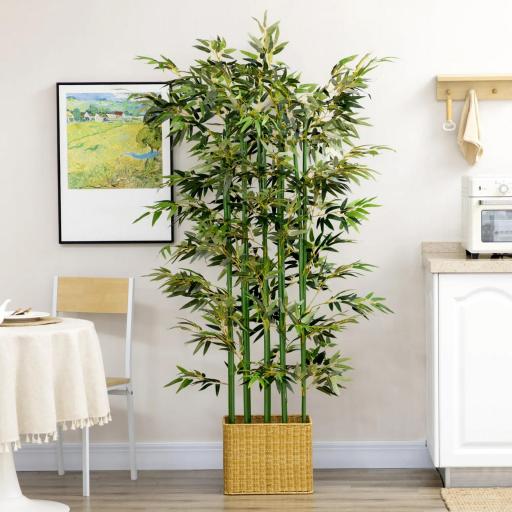 Bambú Artificial con Maceta de Madera Planta Artificial de Decoración para Interior 35x10x180 cm Verde [7]