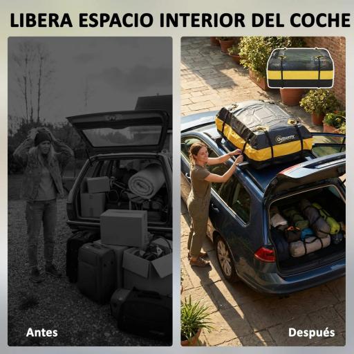 Bolsa de Techo para Coche 425L Impermeable con 8 Correas Alfombrilla Antideslizante Ganchos para Vehículos Amarillo [6]