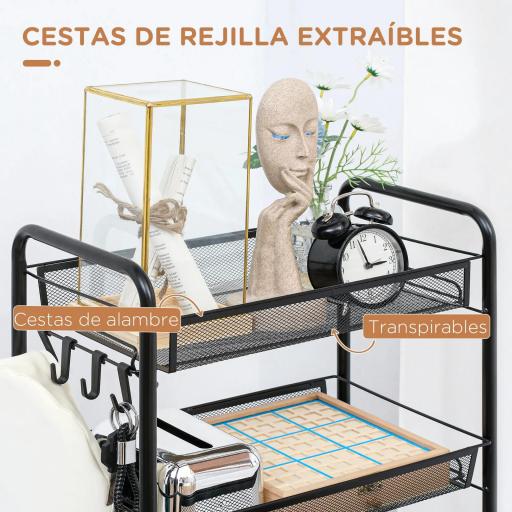 Carrito Auxiliar con Ruedas de 5 Niveles con Cestas de Malla Extraíbles y Marco de Acero 45x26,5x106 cm Negro [3]
