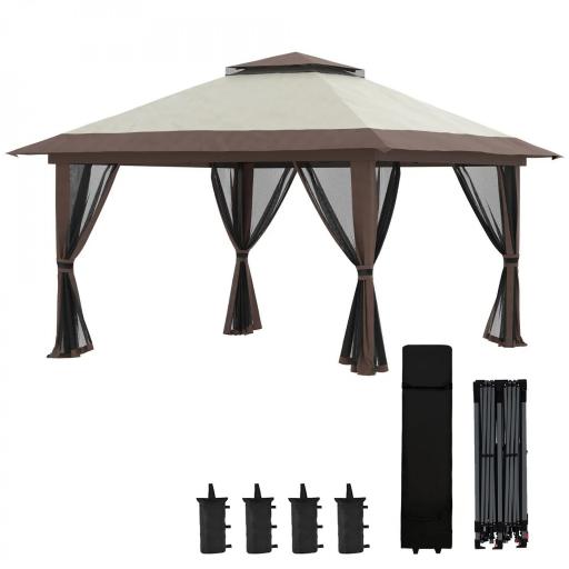 Carpa Plegable Pop-up con Altura Ajustable Protección UV50+ Doble Techo y Mosquiteras 4x4x2,8 m Beige [9]