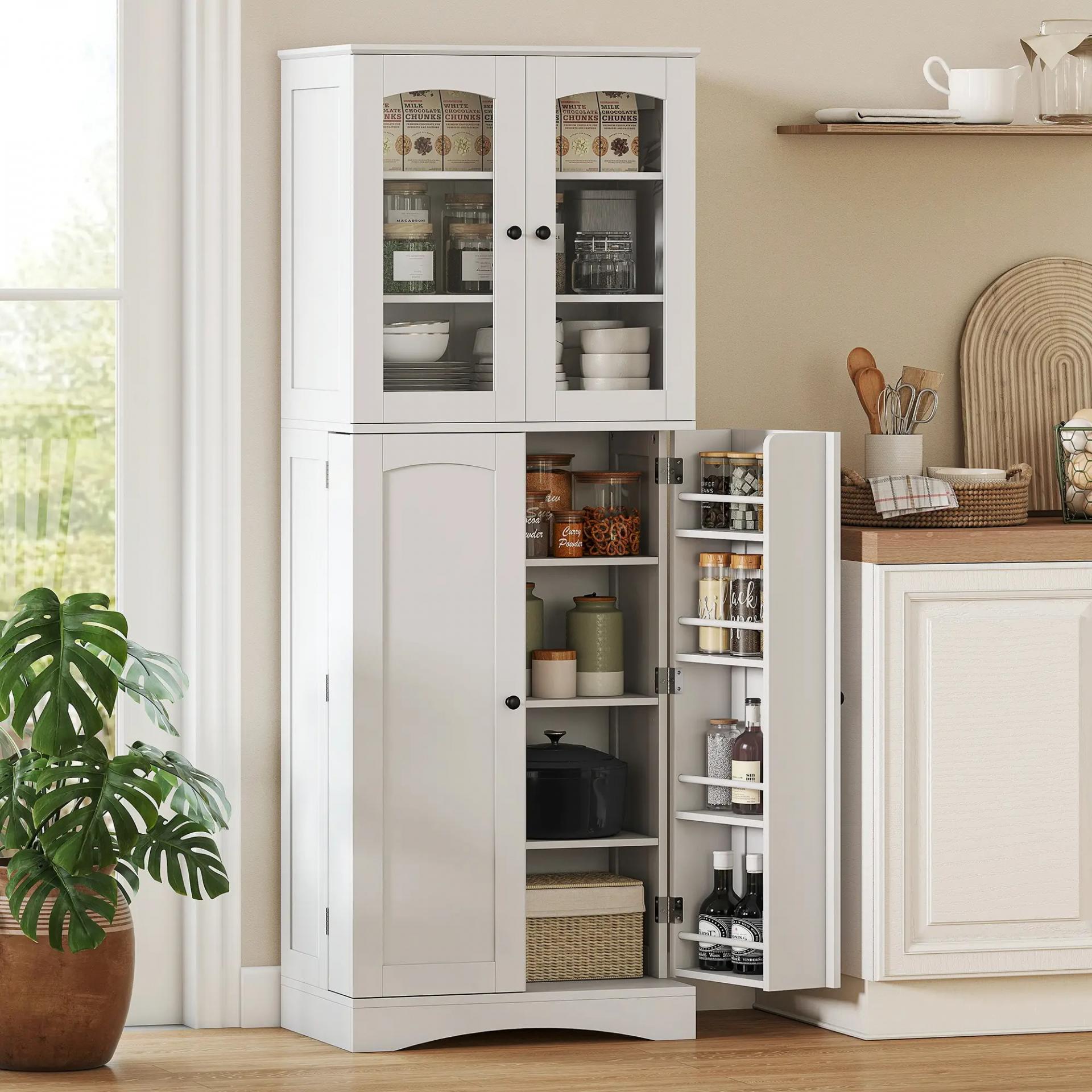 Armario Despensa Cocina con 4 Puertas con 8 Compartimentos 10 Estantes Alacena Moderna con 4 Estantes Ajustables Blanco