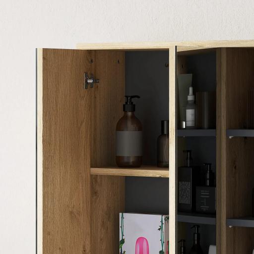 Armario de Baño con Espejo Armario con Espejo para Baño con Estantes Estilo Moderno 60x20x60 cm Madera Natural [7]