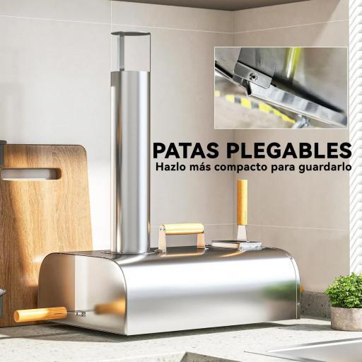 Horno de Leña para Pizza con Piedra Refractaria Pala y Patas Plegables para Camping y Exterior 79x36x75 cm Plata [6]