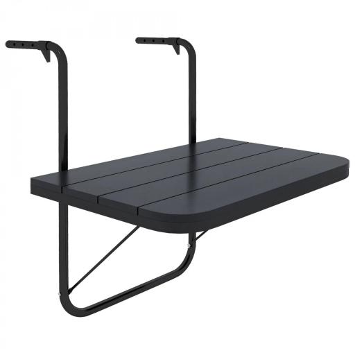 Mesa Colgante para Balcón Plegable de Aluminio con Altura Ajustable en 4 Niveles Carga 25 kg 60x40x55-64 cm Negro [8]