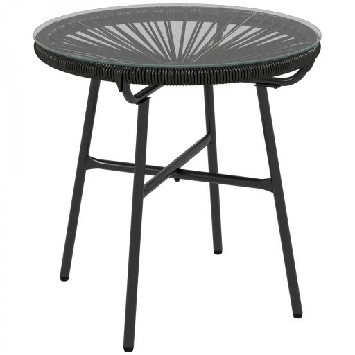 Mesa de Jardín de Ratán Sintético Redonda para Exteriores con Encimera de Vidrio Templado Ø50x50 cm Negro [9]
