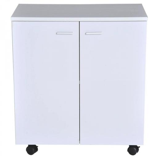 Mesa Armario Movil Mueble TV de Madera Con Ruedas y 2 Puertas Consola Cajonera 60x35x65cm [7]