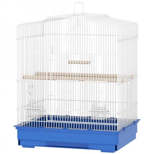 Jaula para Pájaros Pajarera de Acero con 2 Comederos 2 Perchas Columpio y Bandeja Extraíble Asa 46,5x36x59 cm Azul [8]