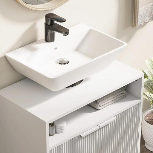 Mueble bajo Lavabo con 2 Puertas Acanaladas y Compartimento Abierto para Lavabo sin Pedestal 60x33x63 cm Blanco [9]