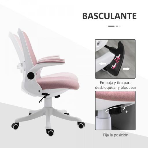 Silla Giratoria de Oficina Silla de Escritorio Basculante Altura Ajustable Reposabrazos Elevable 62,5x60x94-104 cm Rosa [4]