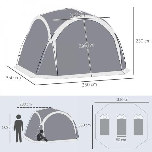 Carpa Portátil de Camping para 6-8 Personas con 4 Mosquiteros Gancho y Bolsa Anti-UV 350x350x230 cm Gris y Blanco [1]
