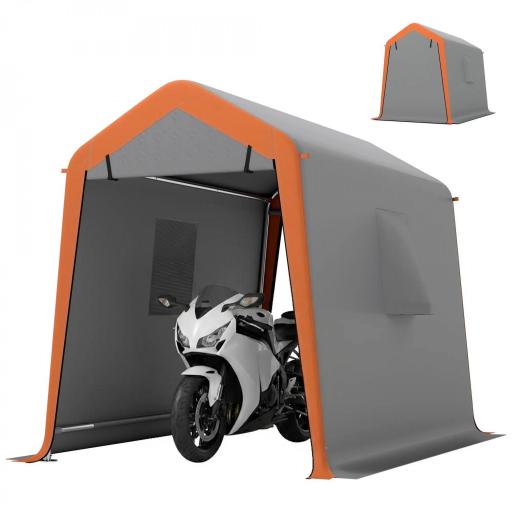 Carpa Garaje Portátil 2,4x1,8 m para Coche Impermeable con Puerta Enrollable con Cremallera Ventanas UPF30+ Gris Claro [8]