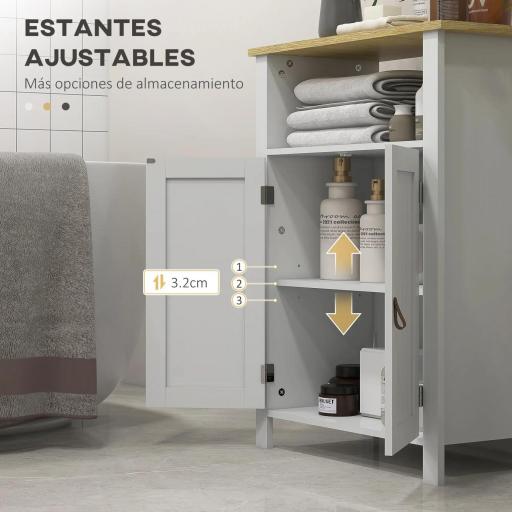 Mueble Bajo para Baño con Almacenaje Armario de Puertas y Estante Ajustable para Aseo o Baño Moderno 60x30x80,5cm Blanco [3]