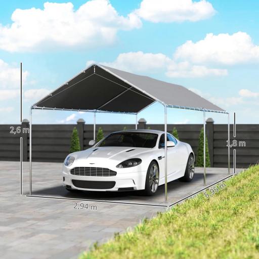 Carpa Garaje para Coche 3x6 m Cochera Portátil Impermeable con Toldo de Tela PE y Marco de Acero Galvanizado Gris [1]