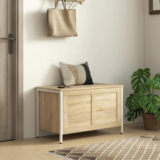 Baúl de Almacenaje para Dormitorio 95 L con Tapa Banco de Almacenaje con Bisagra de Seguridad 80x40x50 cm Roble [5]