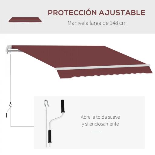 Toldo Retráctil Manual 3,5x2,5 m con Ángulo Ajustable Manivela Estructura de Aluminio y Protección UPF30+ Rojo Vino [3]