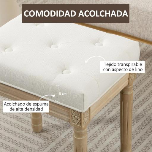 Reposapiés Salón Estilo Rústico Tapizado en Lino Sintético con Madera Maciza Patas Talladas Asiento Acolchado Beige [2]