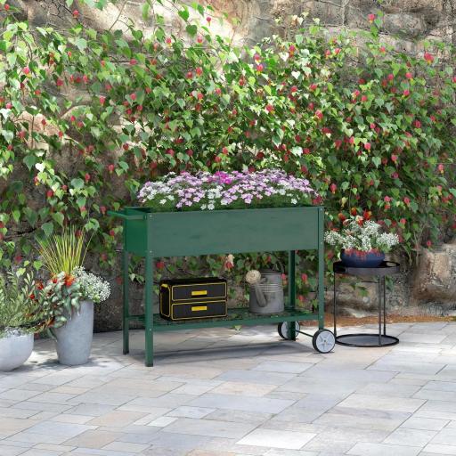 Huerto Urbano Elevado 109x44x80 cm con 2 Ruedas Estante y Asa para Cultivo Plantas Flores Verduras Verde