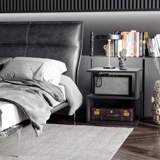 Mesa Auxiliar Cuadrada de 3 Niveles con 3 Estantes Abiertos de Almacenaje para Salón Dormitorio 40x40x43 cm Negro [6]