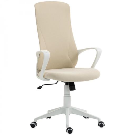 Silla de Oficina Giratoria Altura Ajustable con Reposabrazos Función de Basculante Respaldo Alto 62x56x110-119,5cm Beige [8]