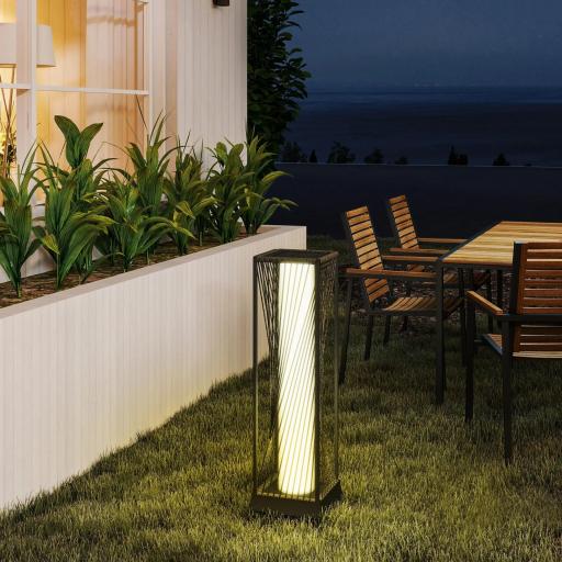 Lámpara de Jardín de Ratán Sintético con Luces LED Encendido y Apagado Automático Impermeable 22x22x77 cm Gris [4]