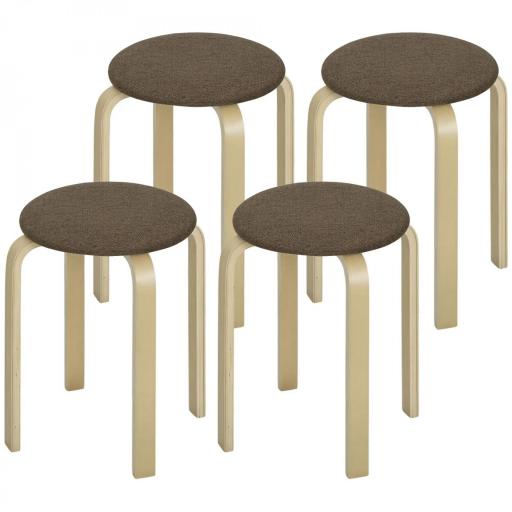 Juego de 4 Taburetes Redondos de Madera Apilables con Asiento Acolchado para Cocina Comedor Dormitorio Marrón [9]