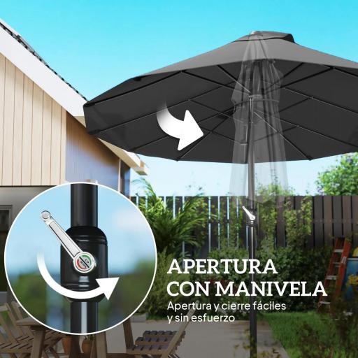 Sombrilla Doble para Jardín 455x265x238 cm Parasol Grande con Manivela Manual Protección Solar Color Negro [4]