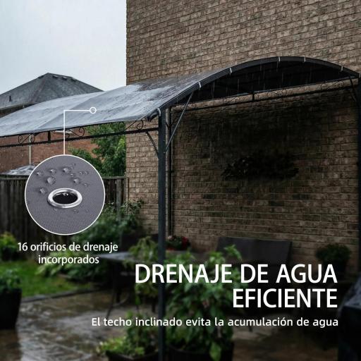 Pérgola de Pared 2,8x3,8 m con Techo Inclinado Orificios de Drenaje y Estructura Metálica Gris [6]