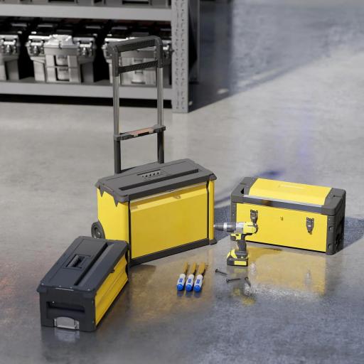 Caja de Herramientas con Ruedas Apilable Carro de Herramientas de Acero con Bandeja Mango Telescópico Amarillo y Negro [3]