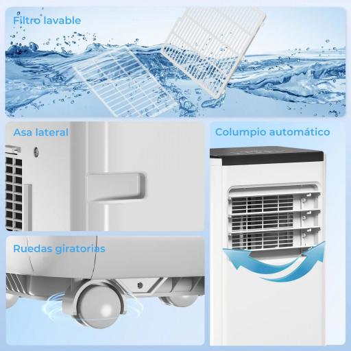 Aire Acondicionado Portátil 10.000 BTU 4 en 1 Enfriamiento Deshumidificador Ventilador con WiFi para 30 m² Blanco [3]