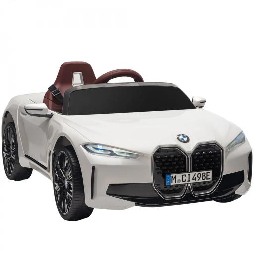 Coche Eléctrico para Niños 37-72 Meses Autorización BMW I4 con Control Remoto y Cinturón de Seguridad 115x67x45cm Blanco [8]