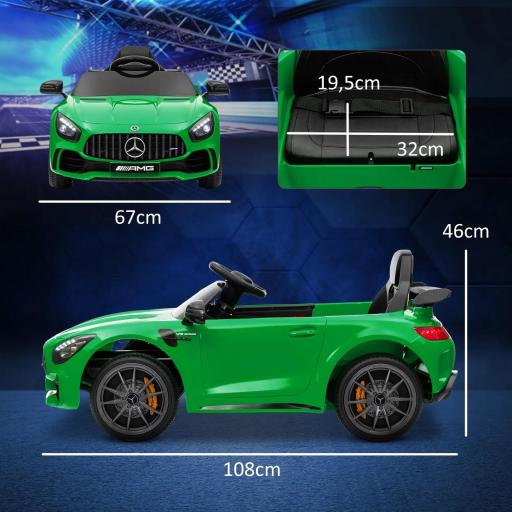 Coche Eléctrico para Niños de +3 Años Mercedes-Benz AMG GTR con Batería 12V Mando a Distancia Faros Bocina Música Verde [4]
