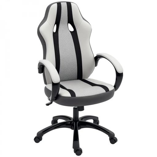 Silla Gaming Tapizada en PU y Malla Silla Gamer Giratoria con Función de Basculante Altura Ajustable Gris [8]